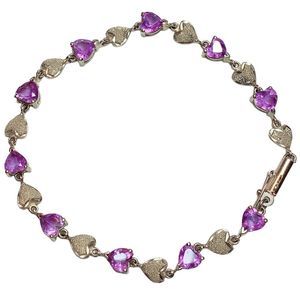 14K 14KT Yellow Gold Heart and Amethyst‎ Gold Tennis Bracelet
